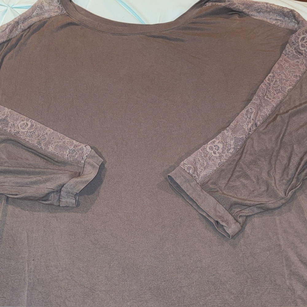 Lane Bryant Olive Lace Sleeve Top